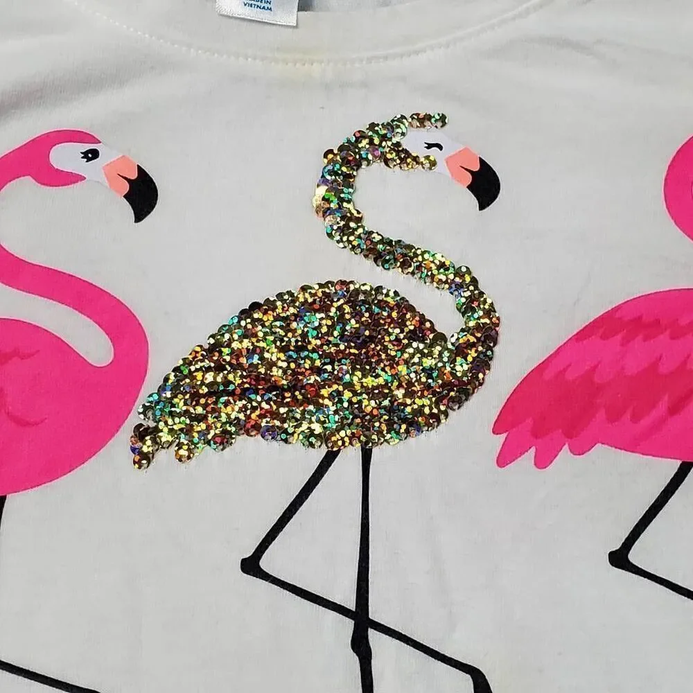 Justice Girls Youth 10 Large white flamingo Top